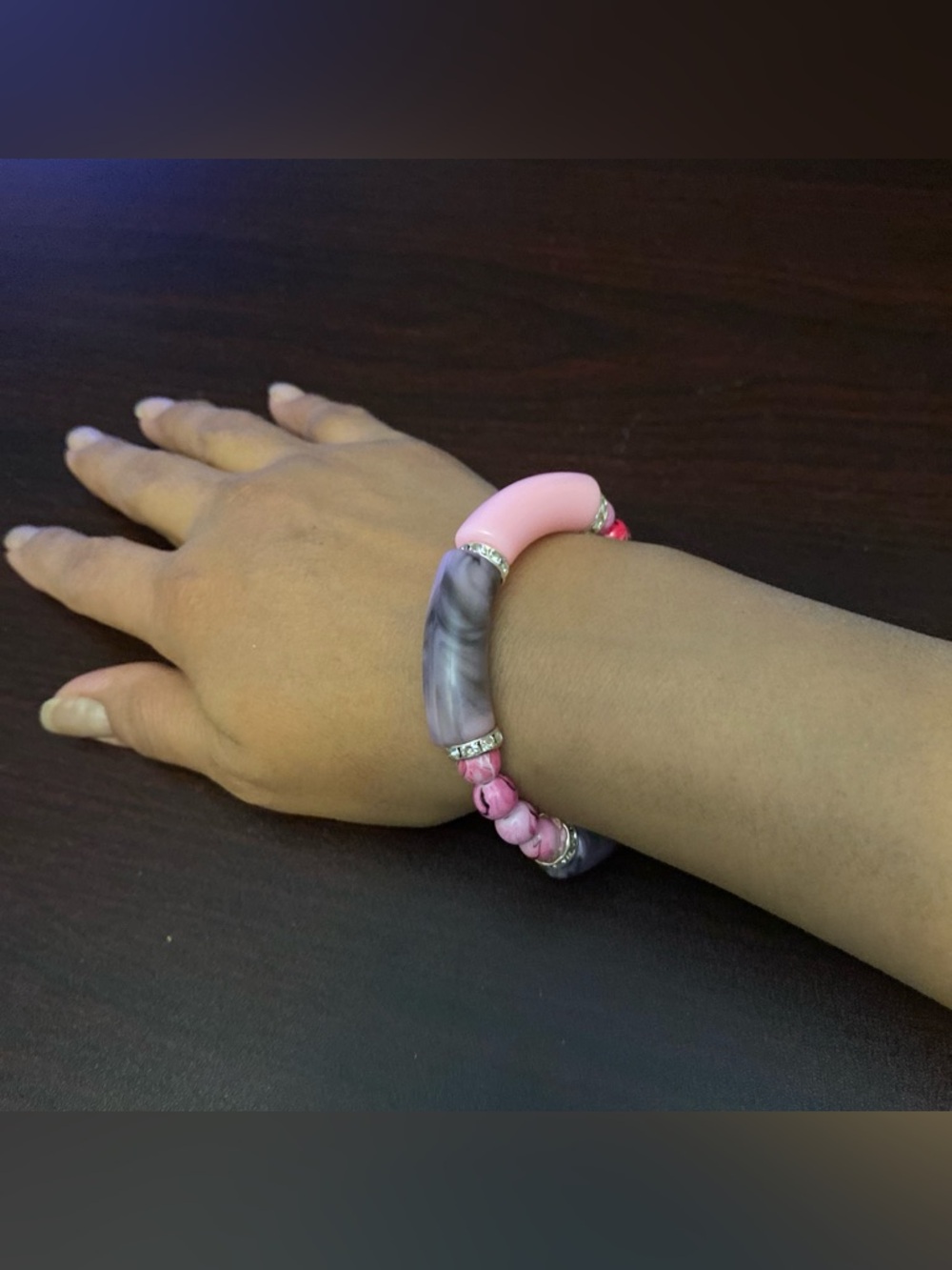 Pink and Gray Bracelet with Bangle Beaded Accents